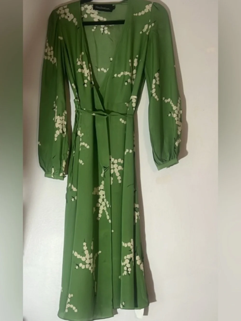 Reformation Par Green Floral Wrap Midi Dress